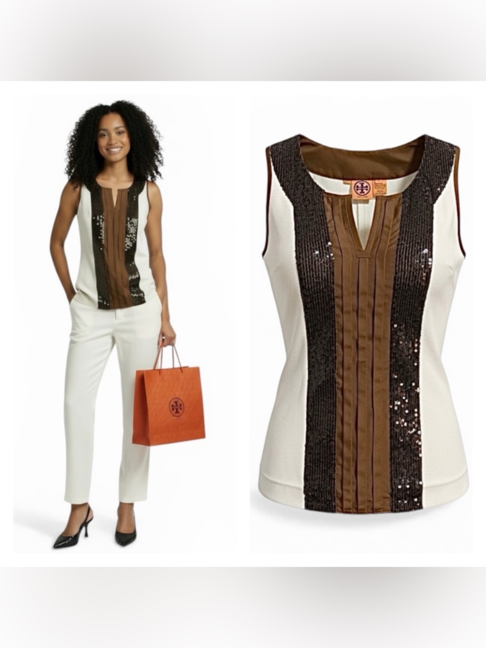 Tory Burch Silk Sequins Sleeveless Luxe Tunic Style Top 2 - Picture 2 of 5